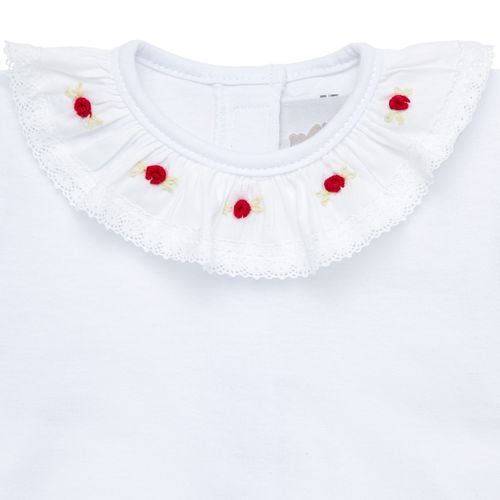 Body de Bebê Feminino Manga Longa Bordado Rococó Renda - VERMELHO