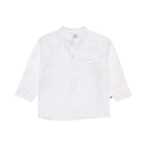 Bata de Bebê Masculina Manga Longa Puro Linho - BRANCO