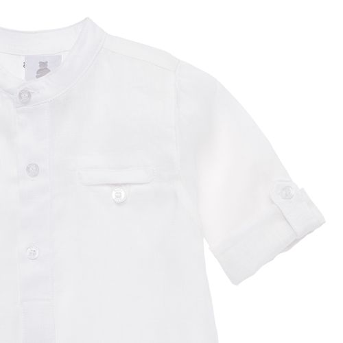 Bata de Bebê Masculina Manga Longa Puro Linho - BRANCO