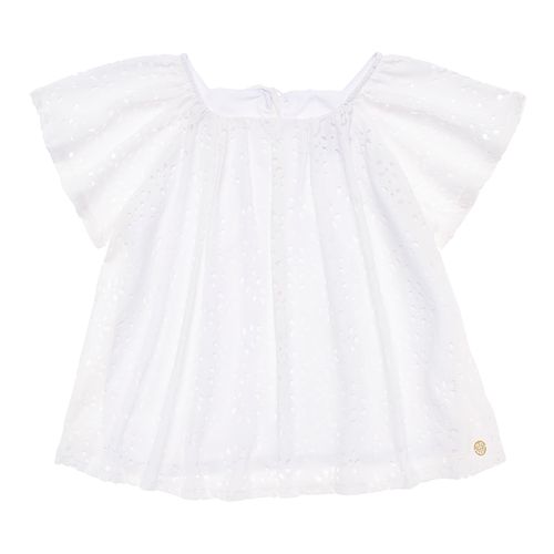 Bata Infantil Feminina Manga Curta Crepe Laise - BRANCO