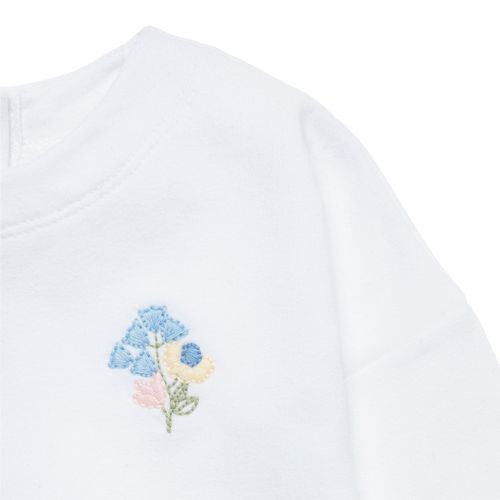 Conjunto de Bebê Feminino Moletom com Bordado de Flores - BRANCO
