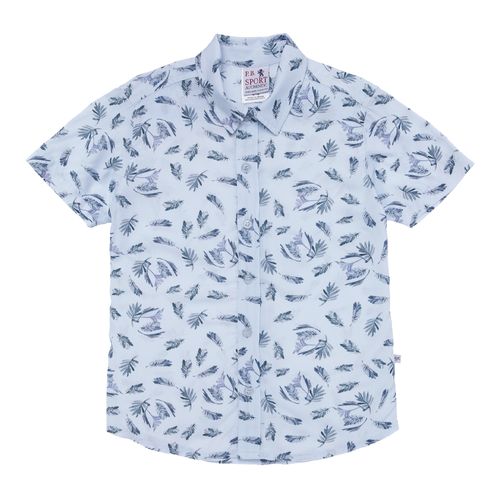 Camisa Infantil Masculina Manga Curta Folhagens - AZUL