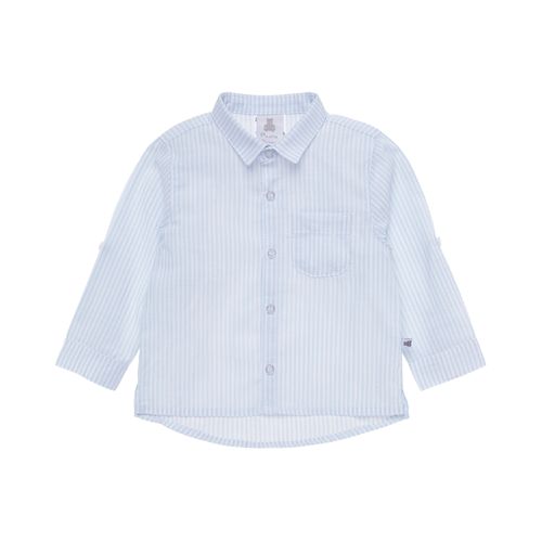 Camisa de Bebê Masculina Manga Longa Listrada Slub - AZUL BEBE