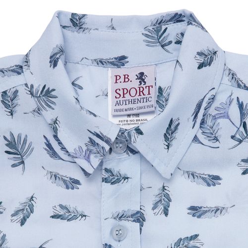 Camisa Infantil Masculina Manga Curta Folhagens - AZUL