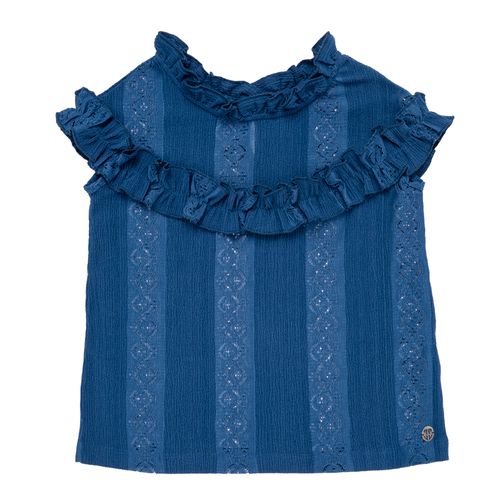 Blusa Infantil Feminina Manga Curta Laise - AZUL