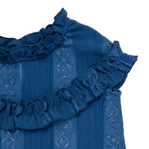 Blusa Infantil Feminina Manga Curta Laise - AZUL
