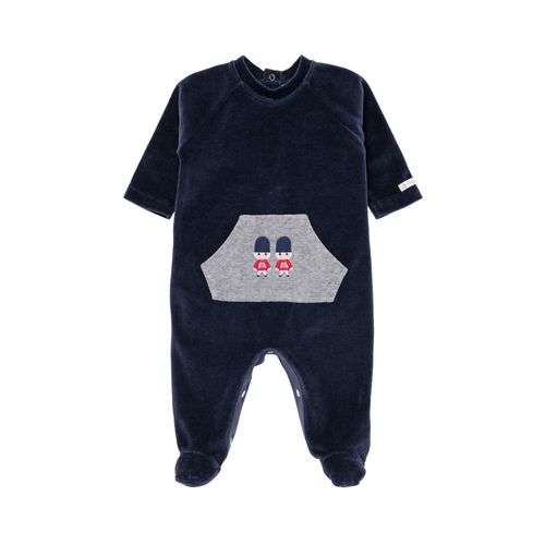 Macacão de Bebê Masculino Longo Plush com Bolso Bordado Soldadinho - CINZA MESCLA