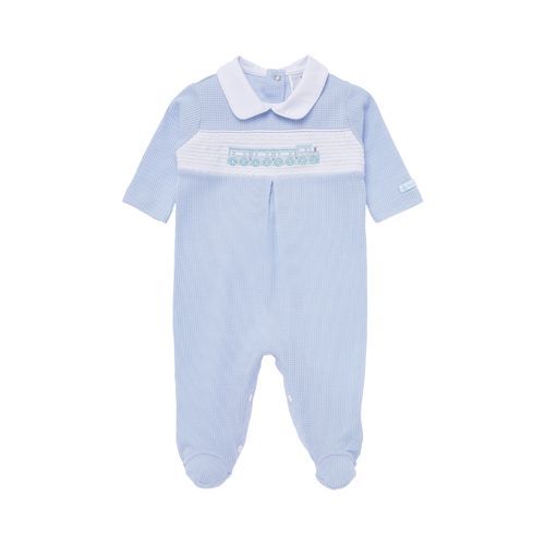 Macacão de Bebê Masculino Longo Favos Ponto Smock Trenzinho - AZUL