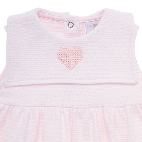 Macacão Vestido de Bebê Feminino Bordado Coração - ROSA