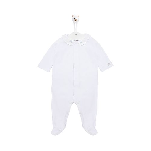 Macacão de Bebê Masculino Longo com Gola Bordada - BRANCO