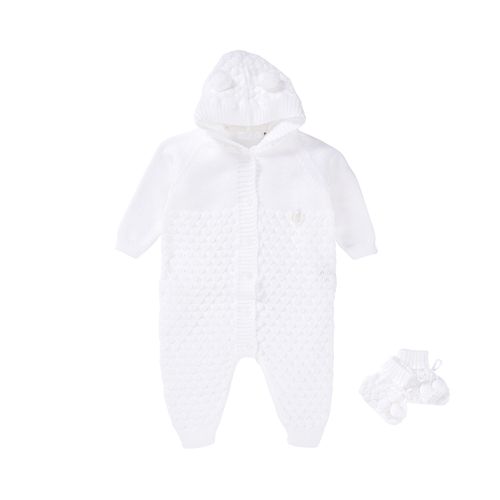 Macacão de Bebê Longo Tricot com Sapatinho - BRANCO