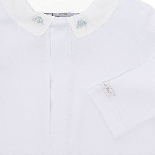 Macacão de Bebê Masculino Longo com Gola Bordada - BRANCO