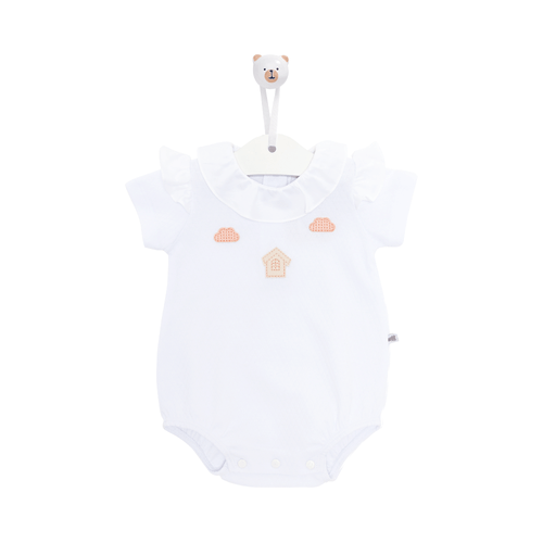 Macacão de Bebê Feminino Curto Ponto Casinha - BRANCO