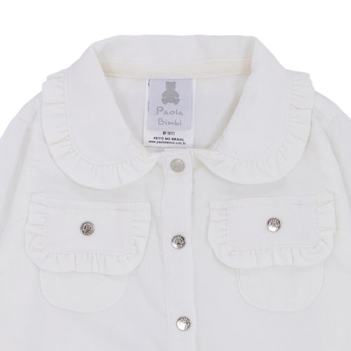Casaco de Bebê Feminino Veludo com Bolso - OFF WHITE