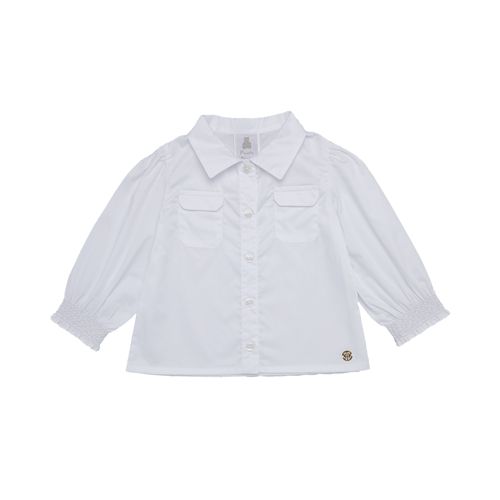 Bata de Bebê Feminina Manga Longa Ravel Fio 60 Ponto Smock - BRANCO