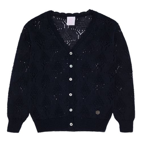Cardigan Infantil Feminino Tricot Decote V - AZUL MARINHO