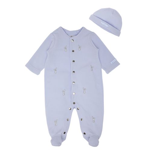 Macacão de Bebê Masculino Longo Microsoft Bordado Coelhos - AZUL BEBE