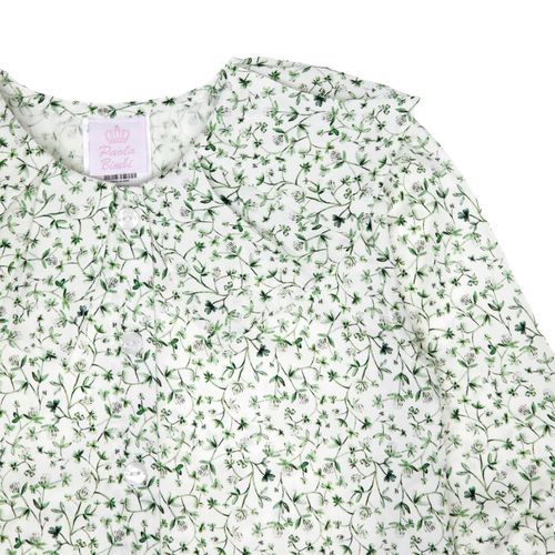 Bata Infantil Feminina Manga Longa Algodão Egípcio Estampa Fiore - VERDE