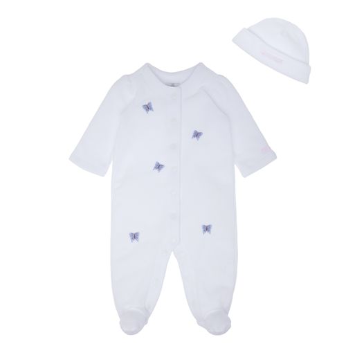 Macacão de Bebê Feminino Longo Microsoft Bordado Borboletas - BRANCO