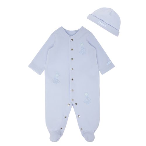 Macacão de Bebê Masculino Longo Microsoft Bordado Urso - AZUL BEBE