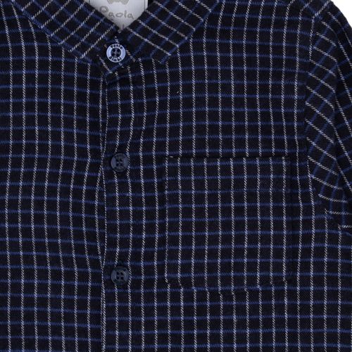 Camisa de Bebê Masculina Manga Longa Xadrez com Bolso - AZUL MARINHO