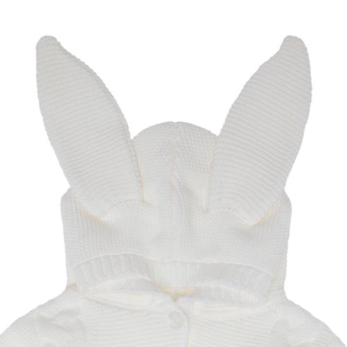 Macacão de Bebê Unissex Tricot Ponto Trança Coelho com Capuz - BRANCO