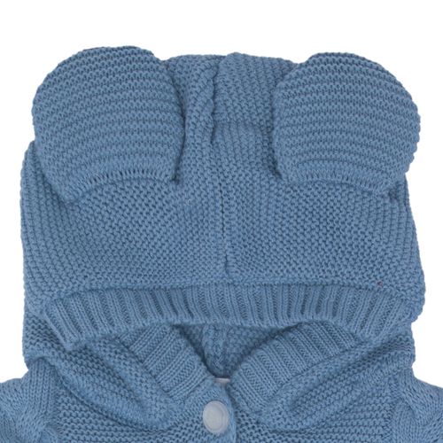 Macacão de Bebê Tricot Ponto Trança Urso com Capuz - AZUL CANTO