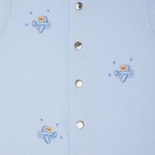 Macacão de Bebê Masculino Longo Bordado Avião - AZUL BEBE
