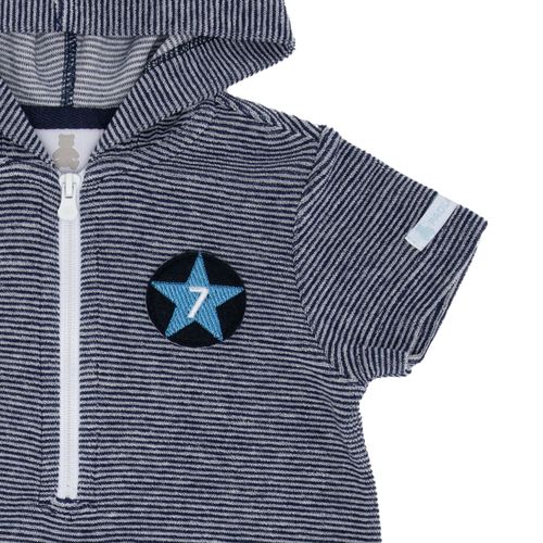 Macacão de Bebê Masculino Curto Plush Listrado - AZUL MARINHO