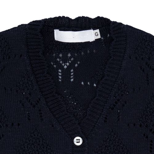 Cardigan de Bebê Feminino Tricot Decote V - AZUL MARINHO