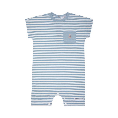 Macacão de Bebê Masculino Curto Listrado - AZUL