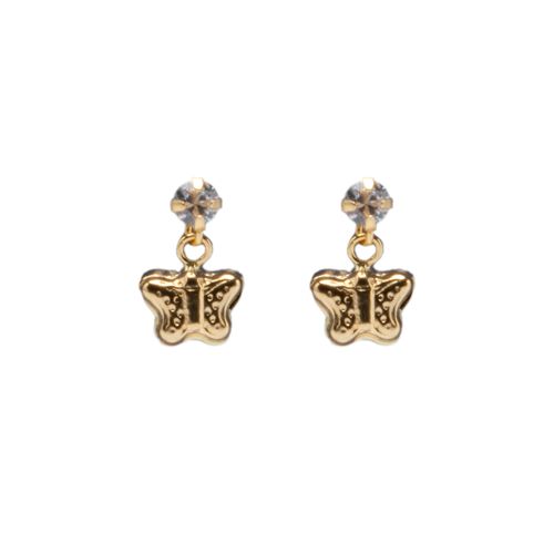 Brinco de Bebê Ouro Pedrinha com Pingente Borboleta - UNICO