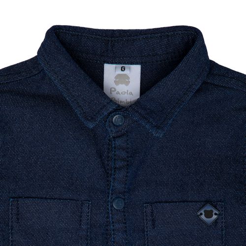 Camisa de Bebê Masculina Jeans Manga Longa - AZUL MARINHO