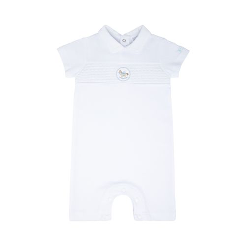 Macacão de Bebê Masculino Curto Ponto Smock Cavalo - BRANCO