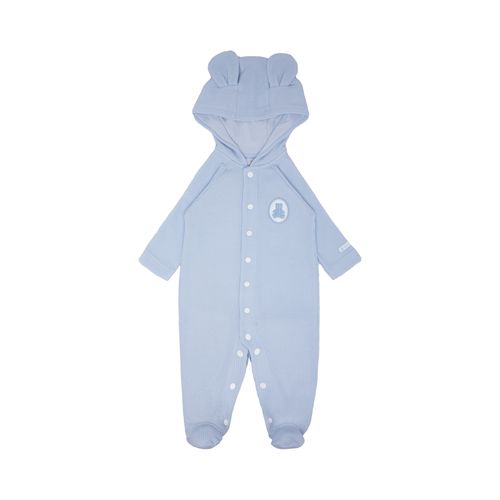 Macacão de Bebê Masculino Longo Favos Capuz com Orelha - AZUL BEBE