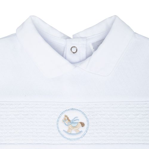 Macacão de Bebê Masculino Curto Ponto Smock Cavalo - BRANCO