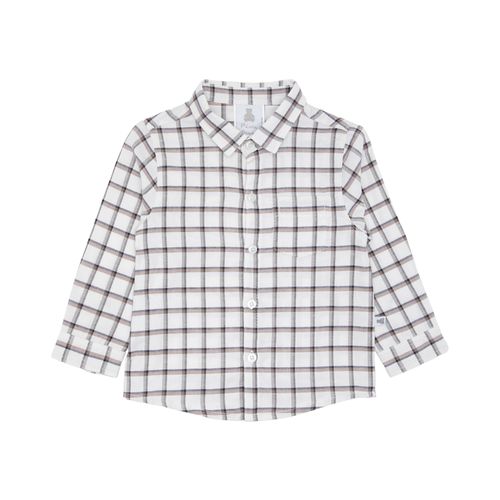 Camisa de Bebê Masculina Manga Longa Xadrez Oxfordine - OFF WHITE