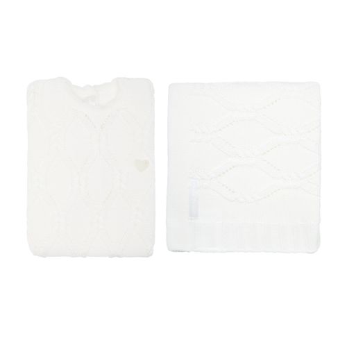 Saída de Maternidade Feminina com Manta Tricot Losangos - BRANCO