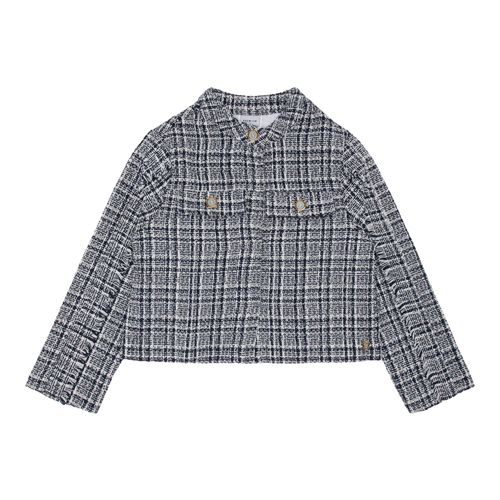 Casaco Infantil Feminino Tweed com Franjas - AZUL MARINHO