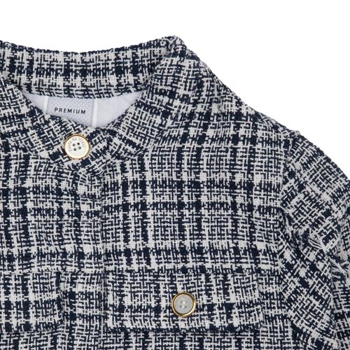 Casaco Infantil Feminino Tweed com Franjas - AZUL MARINHO