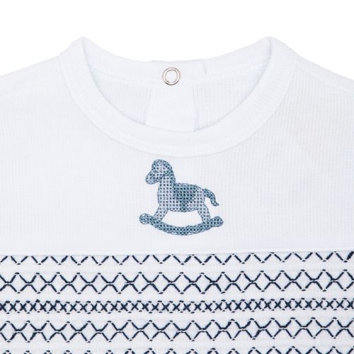 Macacão de Bebê Masculino Longo Ponto Roma Cavalo Ponto Smock - BRANCO