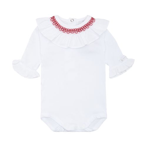 Body de Bebê Feminino Manga Longa Cotton Ponto Smock - VERMELHO