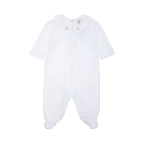 Macacão de Bebê Feminino Longo Plush com Bordado Rococó - BRANCO
