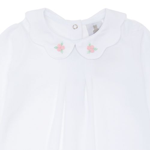 Macacão de Bebê Feminino Longo Plush com Bordado Rococó - BRANCO