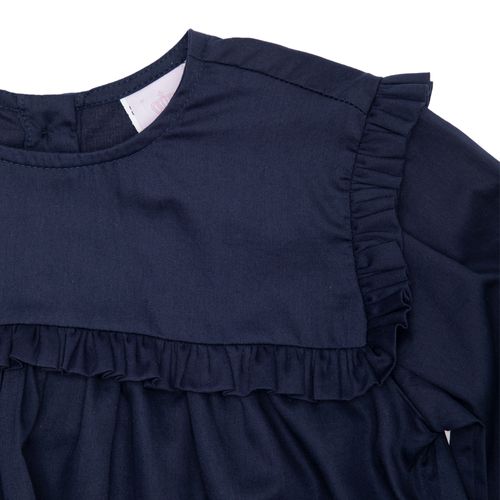 Bata Infantil Feminina Manga Longa Cotton Fio 60 com Babados - AZUL MARINHO