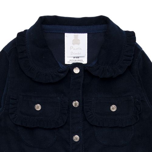 Casaco de Bebê Feminino Veludo com Bolso - AZUL MARINHO