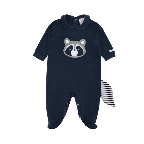 Macacão de Bebê Masculino Longo Bordado Guaxinim - AZUL MARINHO