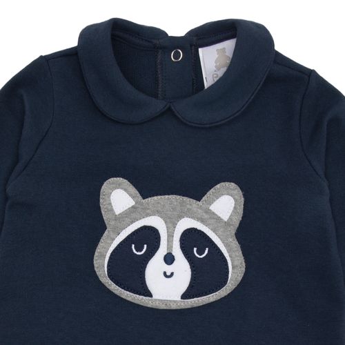 Macacão de Bebê Masculino Longo Bordado Guaxinim - AZUL MARINHO