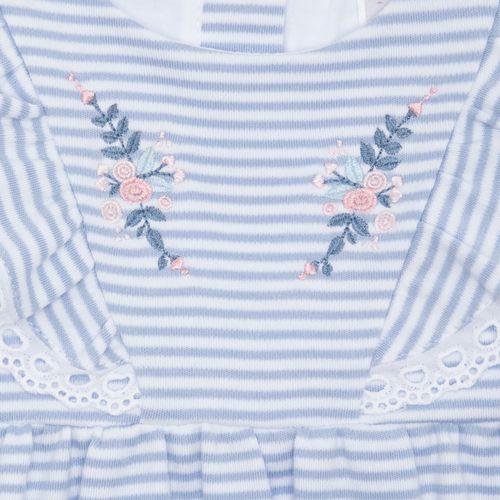 Macacão de Bebê Feminino Curto Suedine Listrado com Bordado - AZUL BEBE