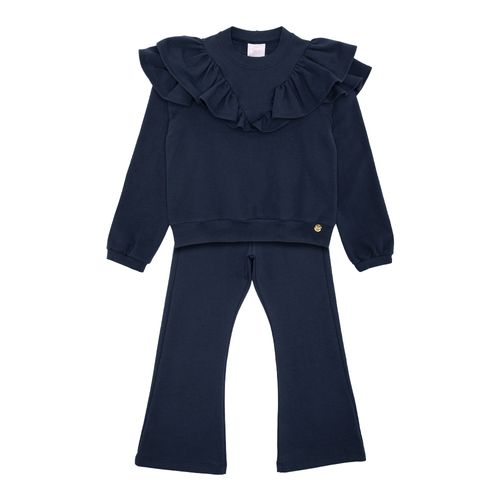 Conjunto Infantil Feminino Moletom com Babados - AZUL MARINHO